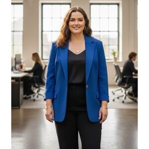 John Meyer Blazer Womens 14 Blue Single Button Lined Professional (missing belt)